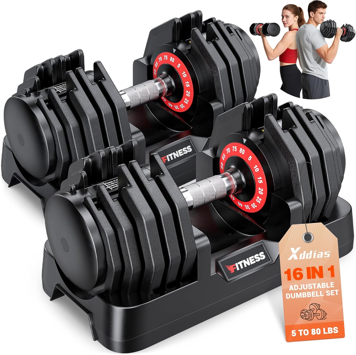 XDDIAS Adjustable Dumbbell Set for Home Gym - 25 to 80LB