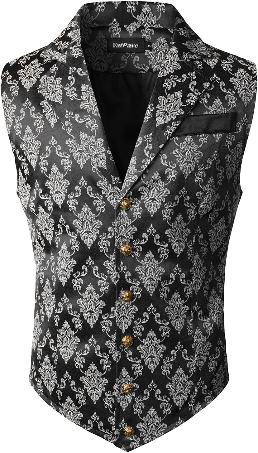 VATPAVE Mens Victorian Suit Vest for Steampunk Style Events
