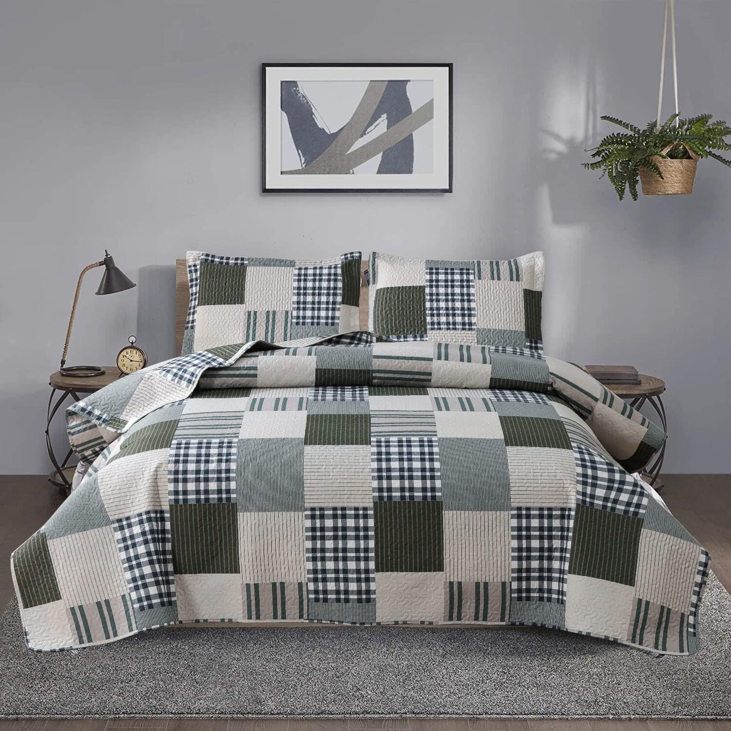 King Size Plaid Quilt Set for Cozy and Stylish Bedding