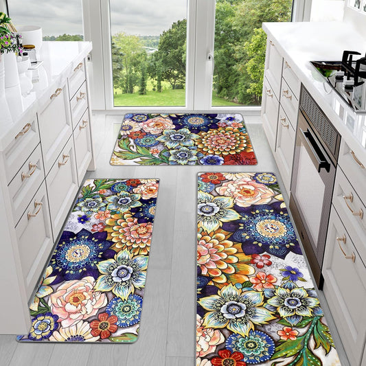 Sofort Kitchen Mats for Floor - Colorful Boho Rug Set of 3