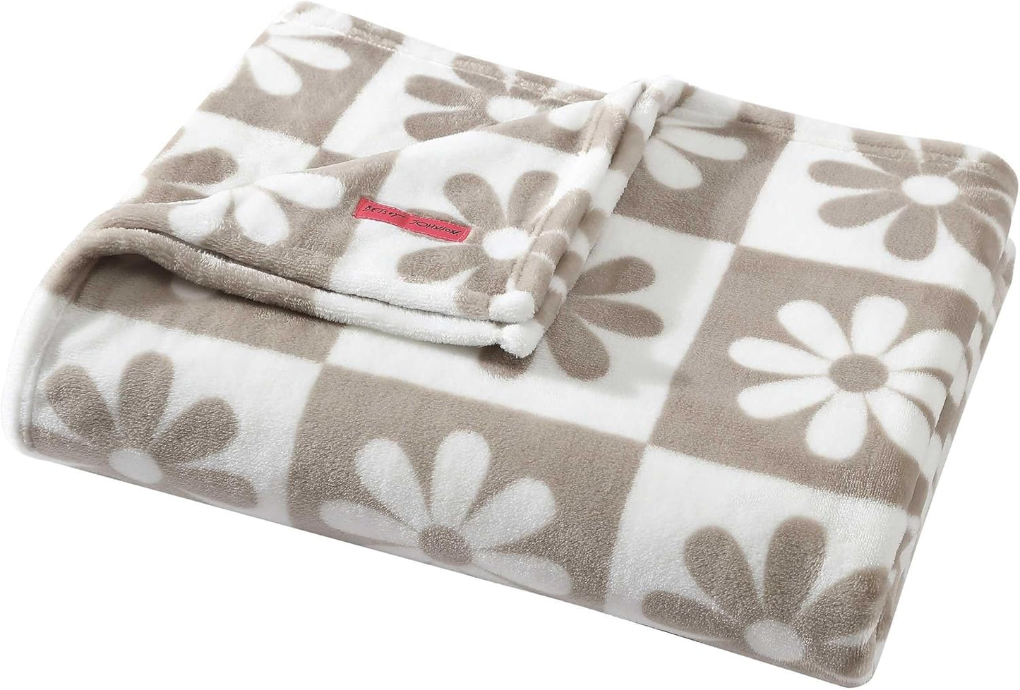 Betsey Johnson Daisy Check Beige Twin Blanket for Cozy Comfort