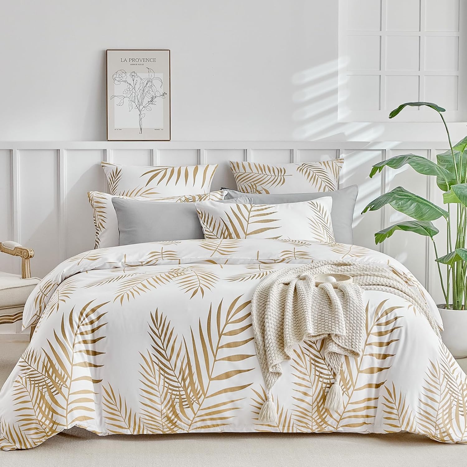 Lekesky King Duvet Cover Set with Tropical Palm Leaf Design
