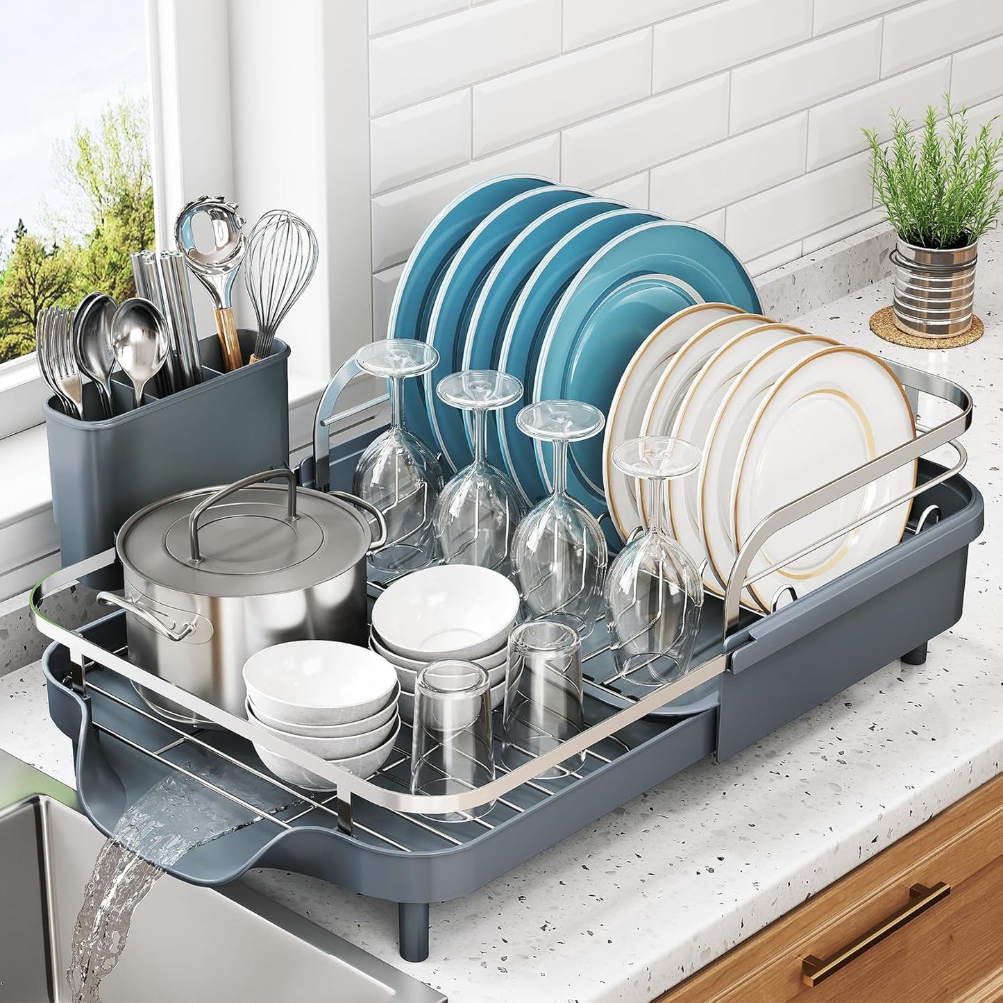 Expandable Dish Drying Rack for Kitchen Counter - Stainless Steel