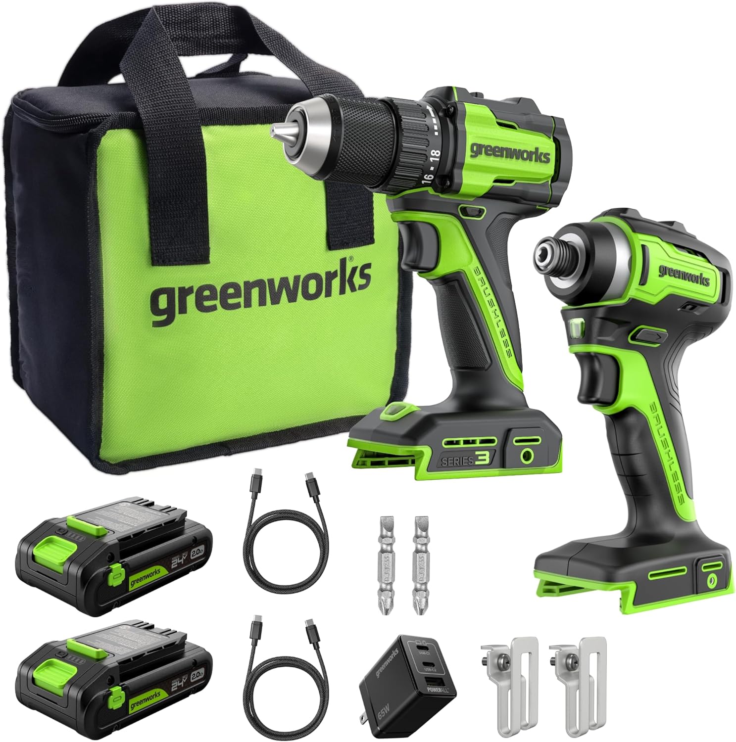 Greenworks 24V Cordless Drill/Driver & Impact Driver Combo Kit