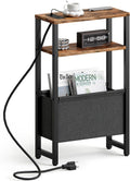 Narrow Side Table with Charging Station Slim End Table - Space-Saving