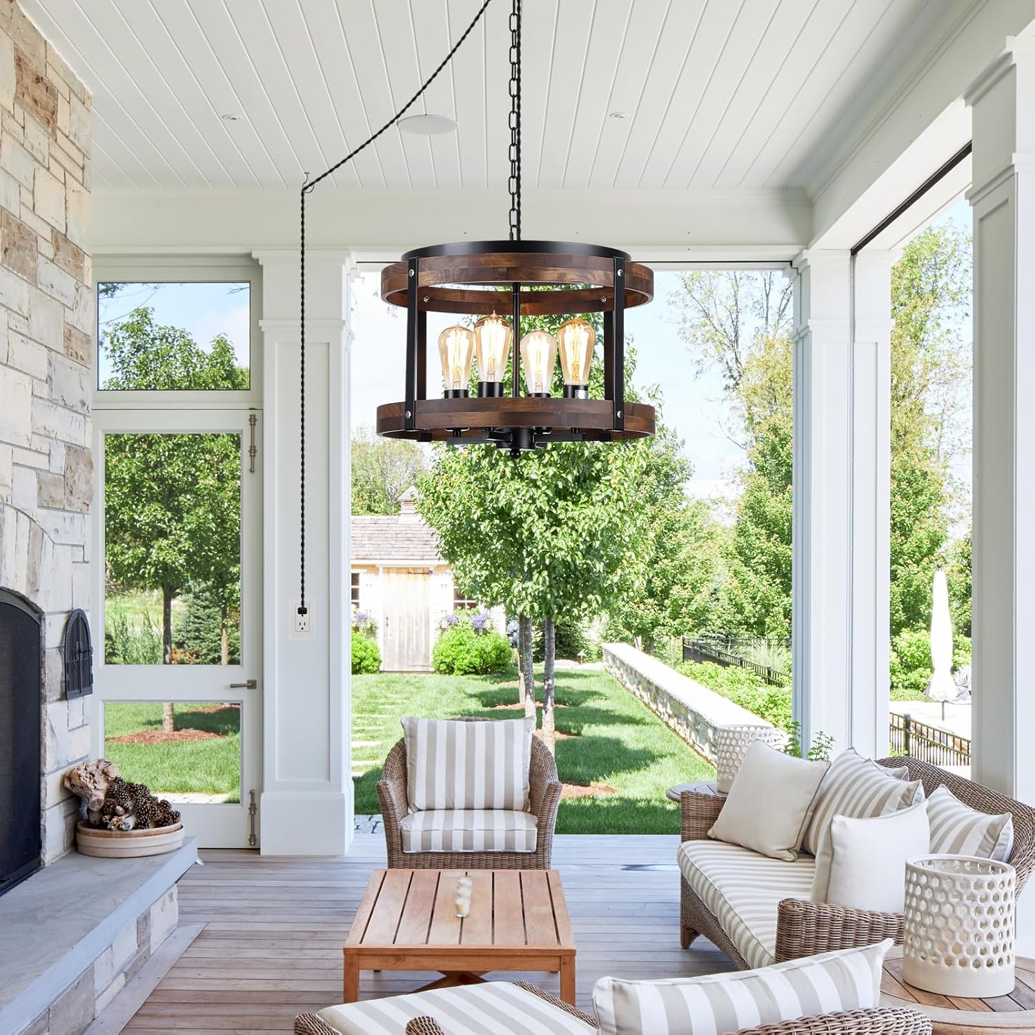 4-Light Rustic Farmhouse Plug in Pendant Light Fixture for Home