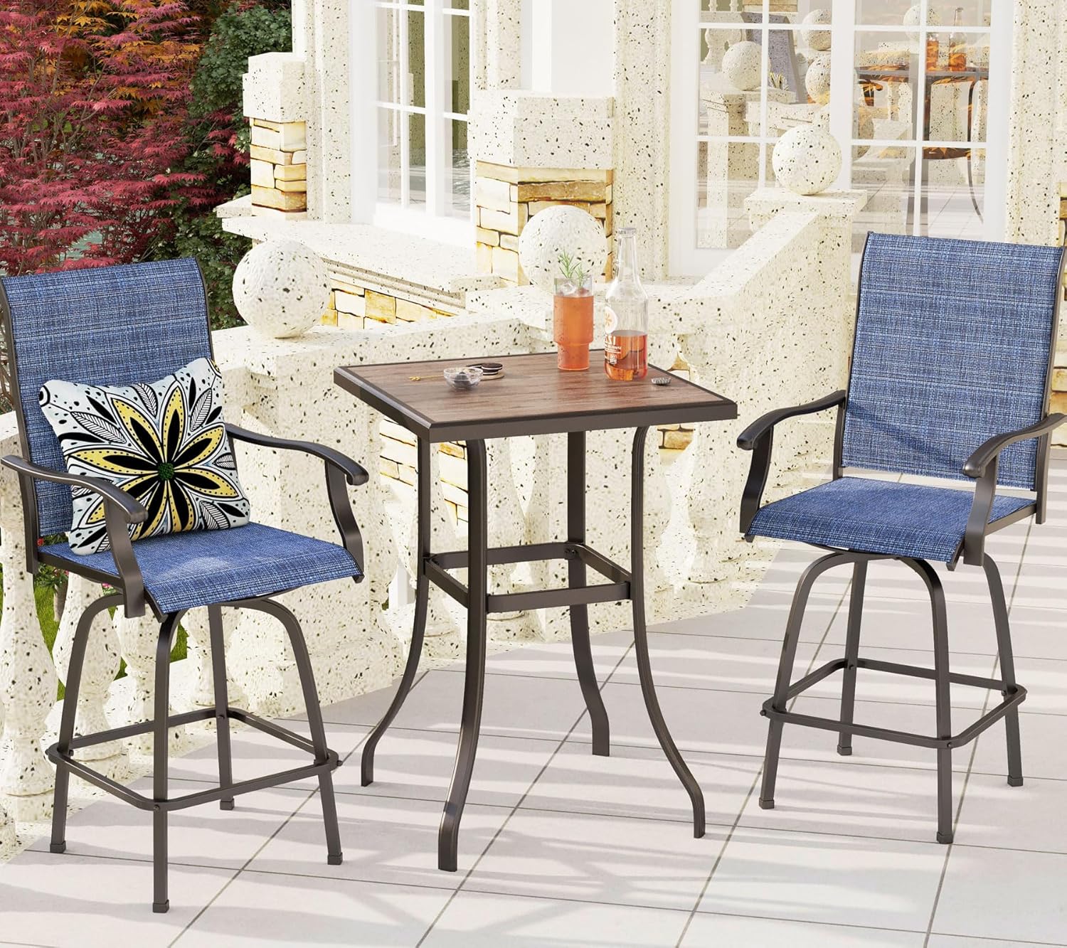 PHI VILLA Outdoor Swivel Bar Stools Set for Ultimate Comfort