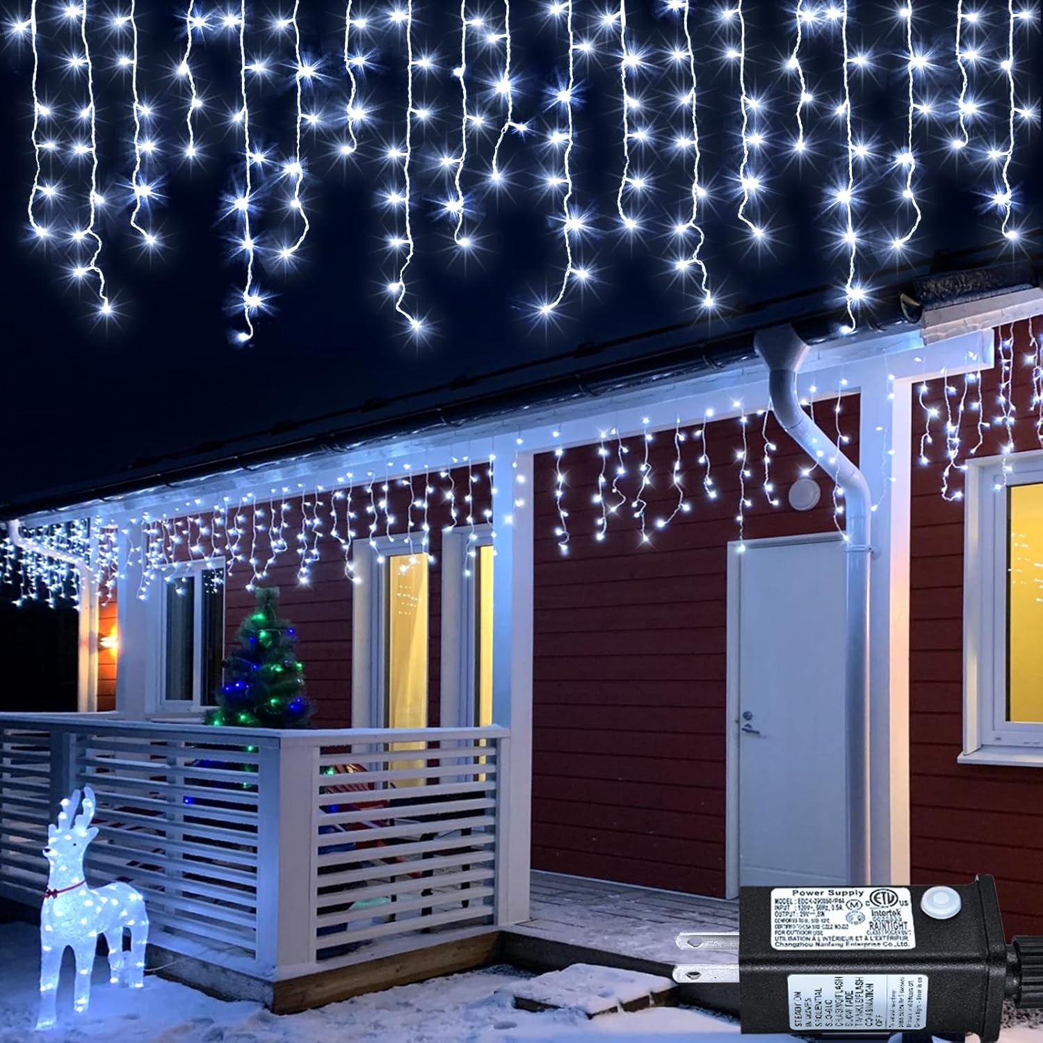 White Christmas Lights Outdoor, 66ft 640 LED Icicle Lights