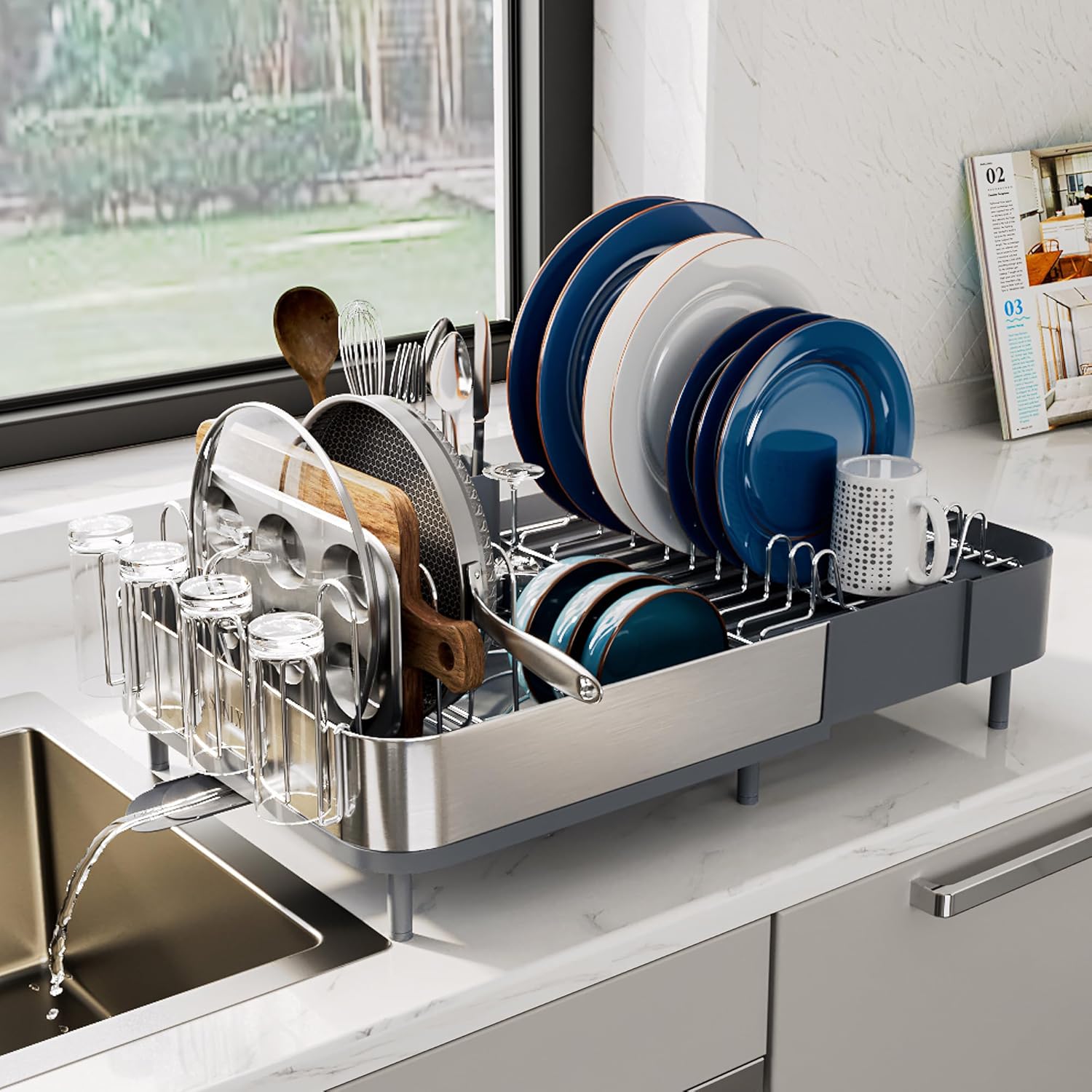 Expandable Dish Drying Rack with Versatile Brackets for Kitchen