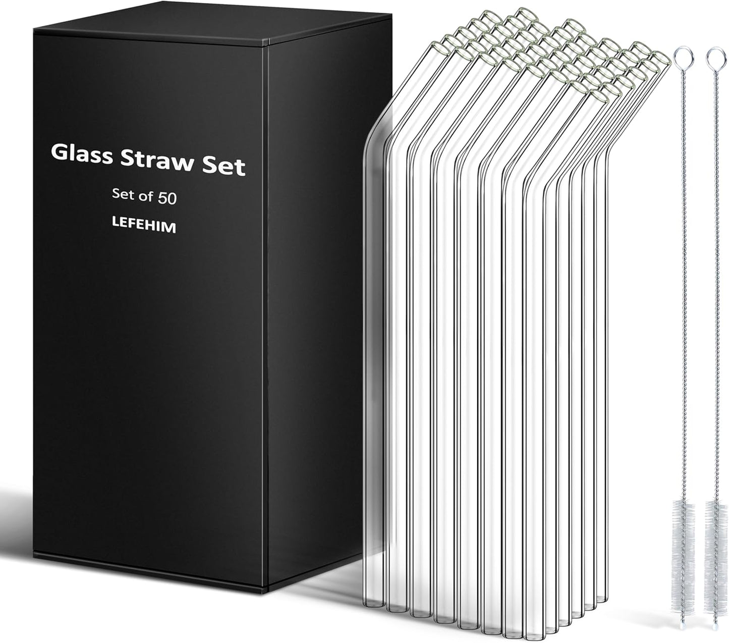 50 Pack Clear Glass Straws for Smoothies and Cocktails
