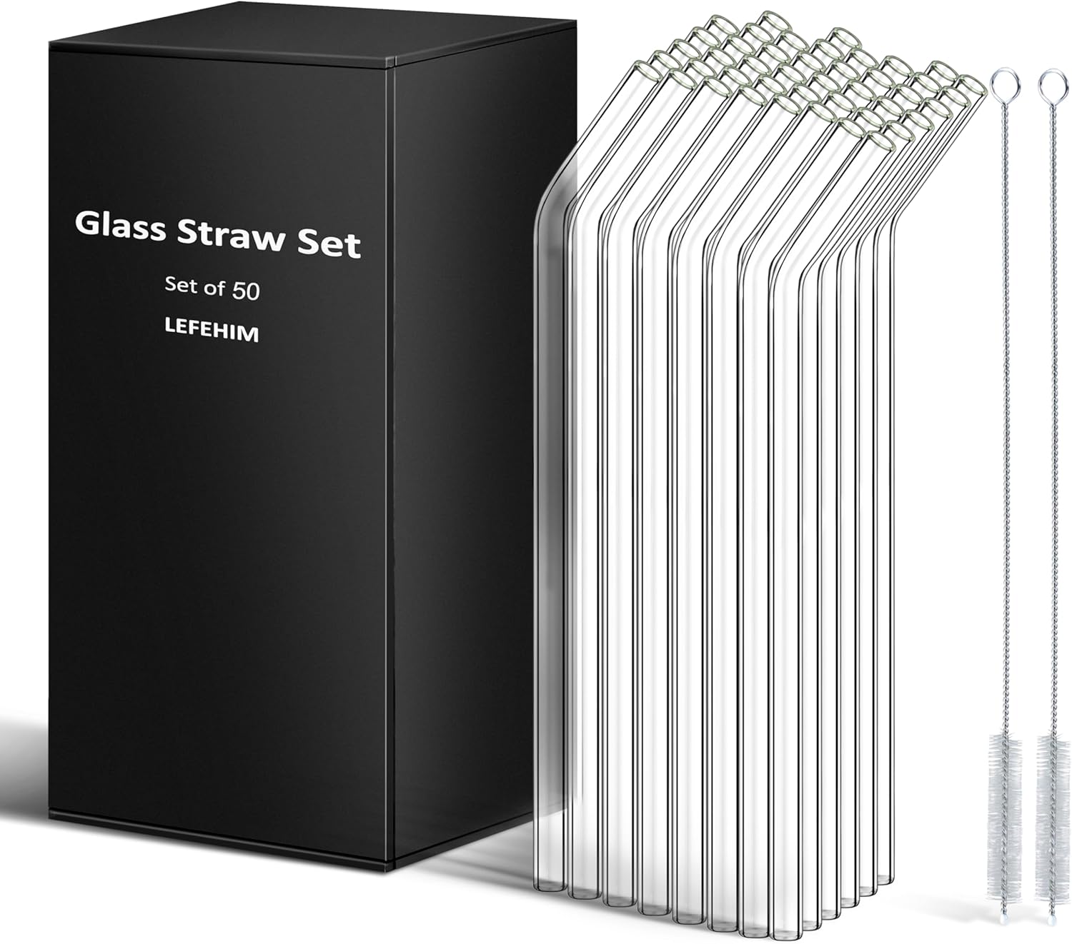 50 Pack Clear Glass Straws for Smoothies and Cocktails