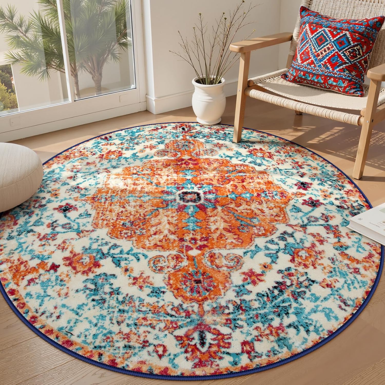Lahome Washable Round Rugs 5ft 3inft for Living Room and Entryway