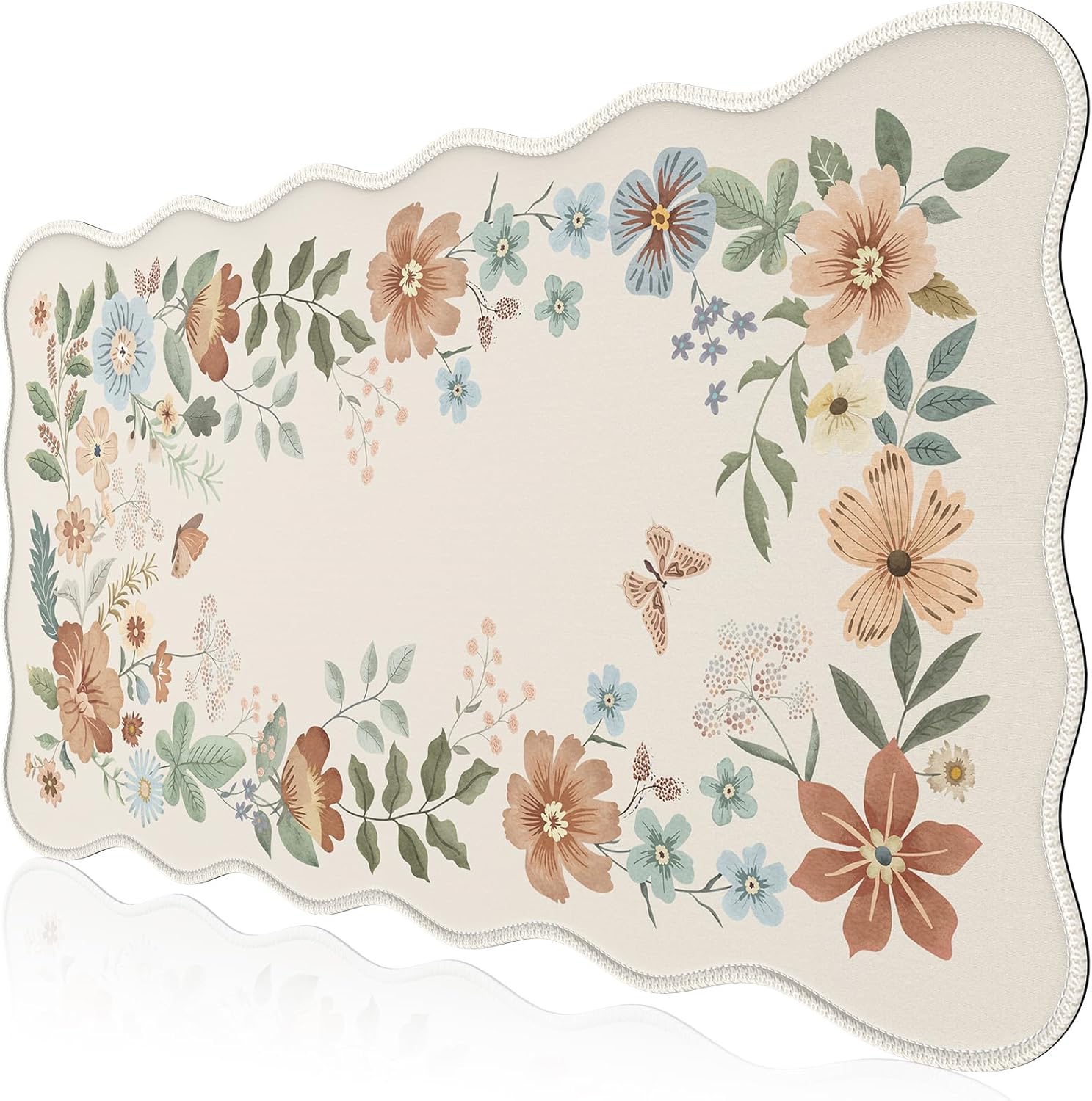 Non-Slip Large Floral Desk Mat, Washable, Beige