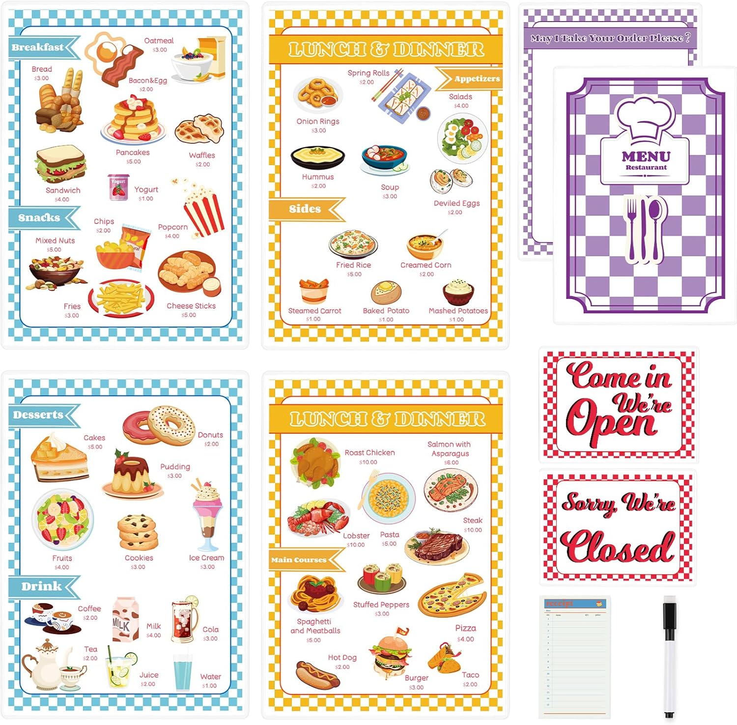 Pretend Play Diner Set with Menus & Receipt Book