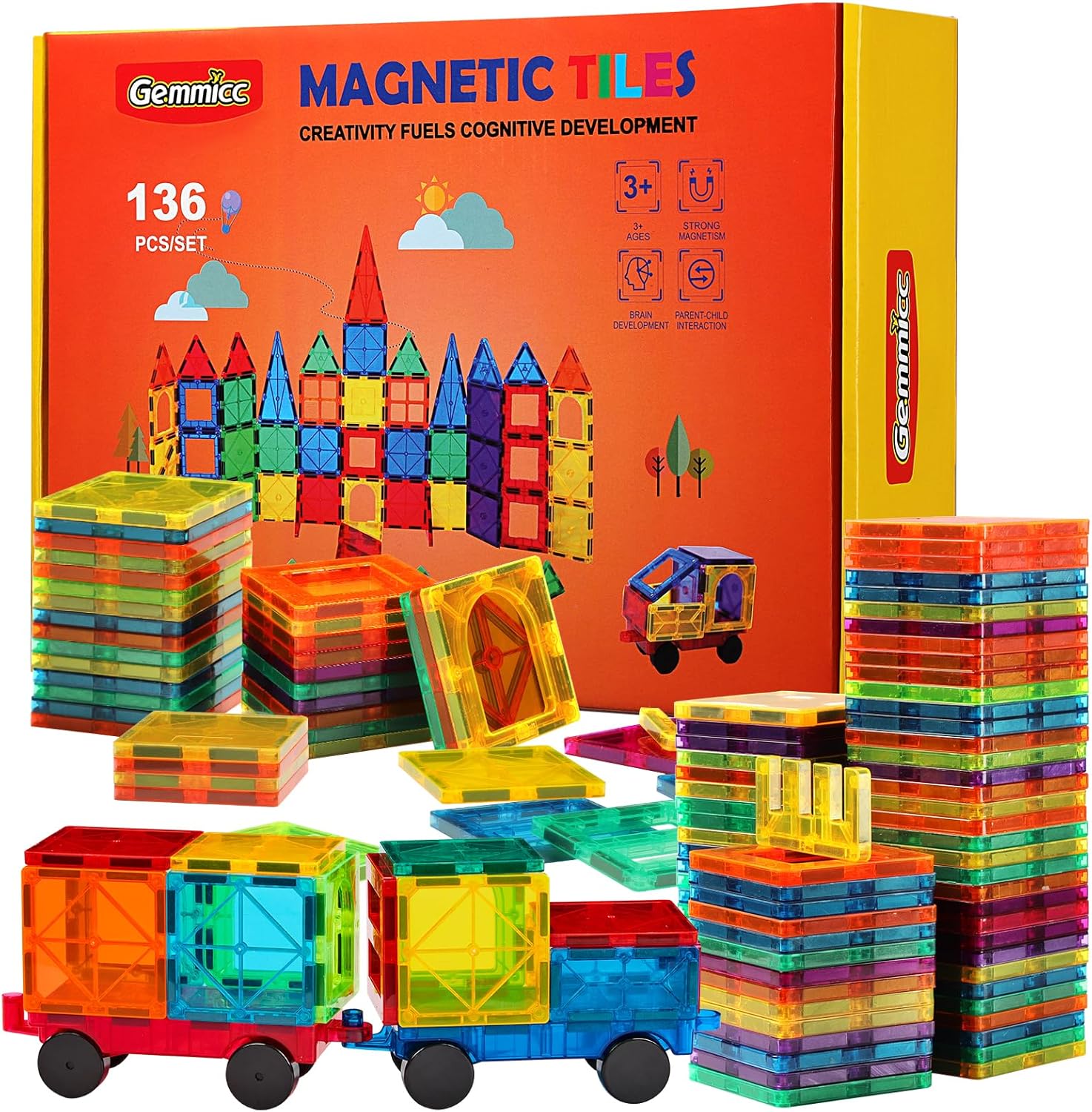 136 PCS Deluxe Magnetic Building Kit with Cars!