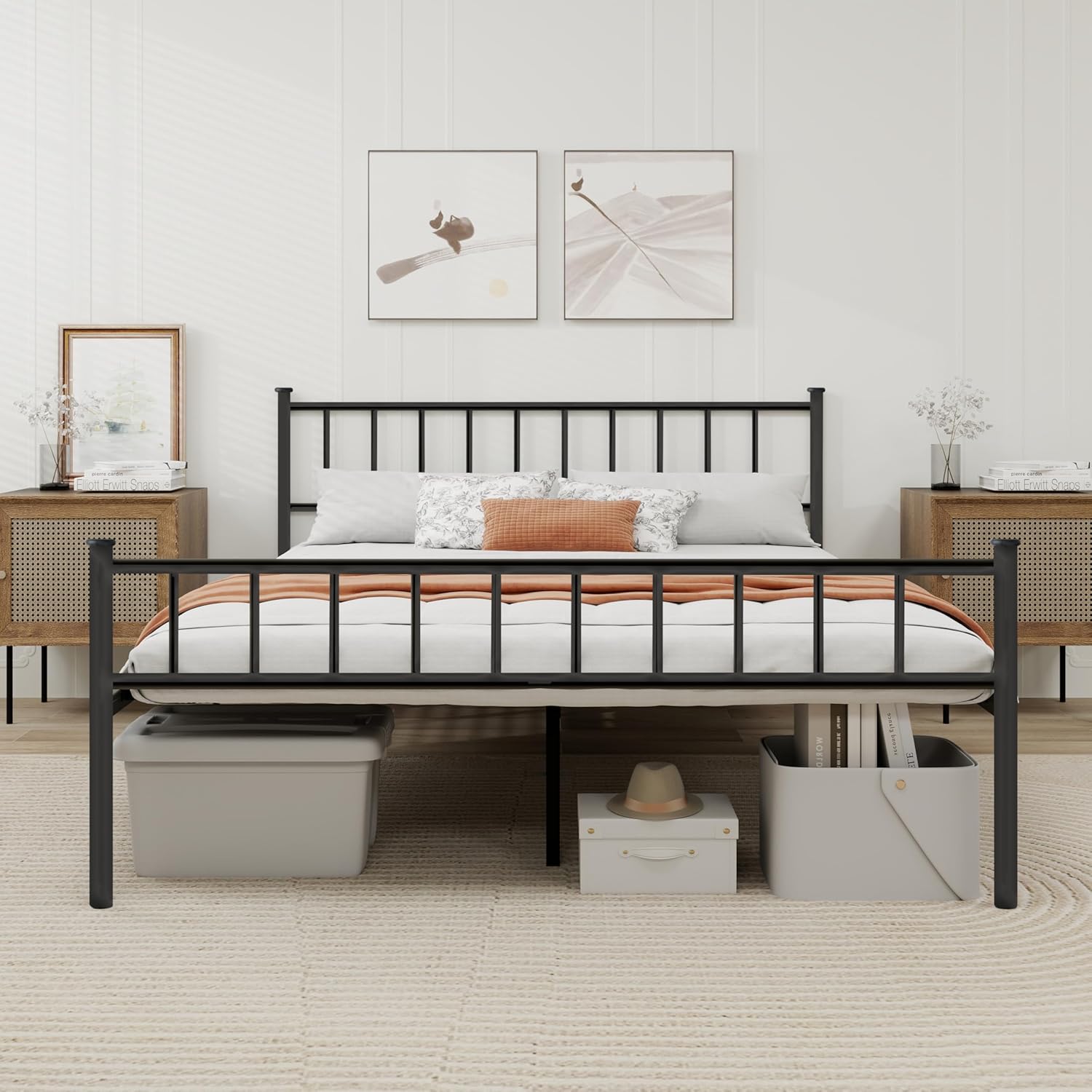 Sturdy Metal Platform Queen Bed Frame with Headboard Design