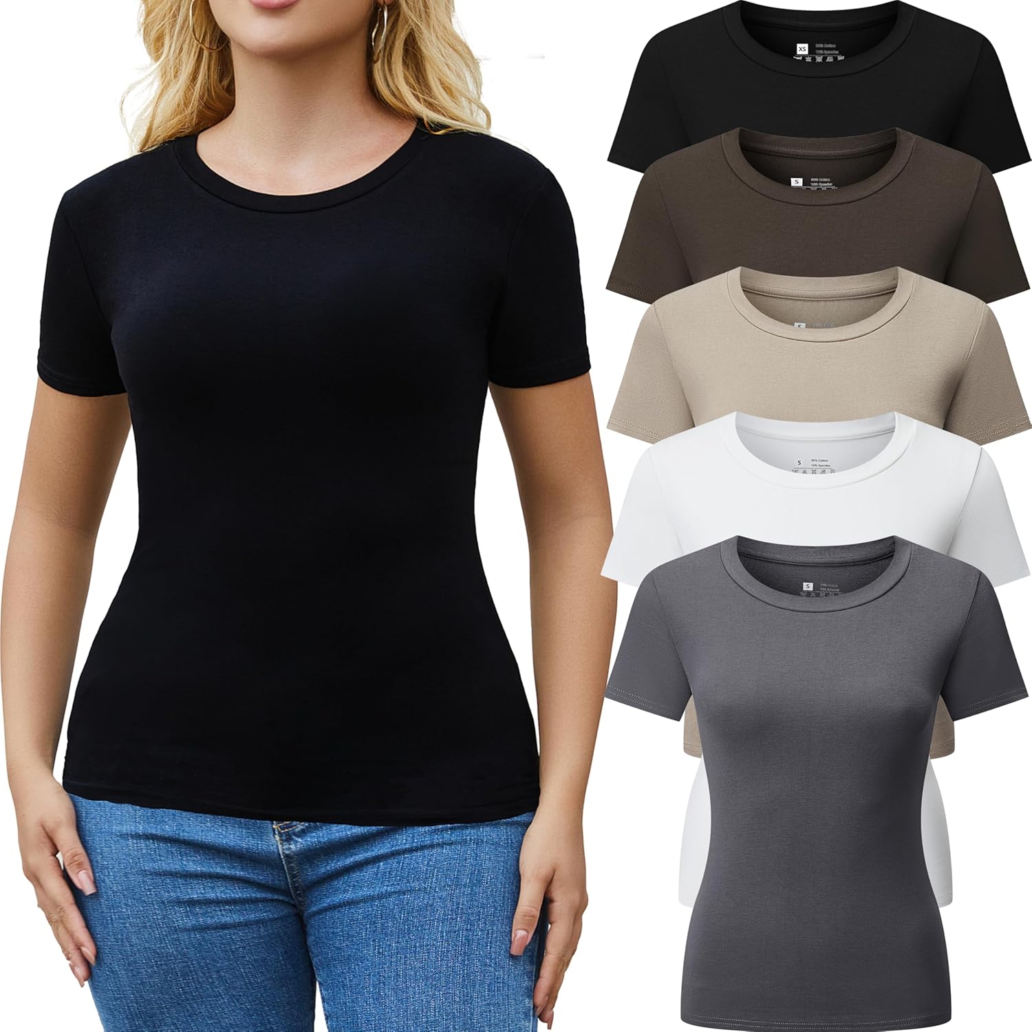 3/5 Pack Crew Neck T Shirts for Women Casual Daily Wear