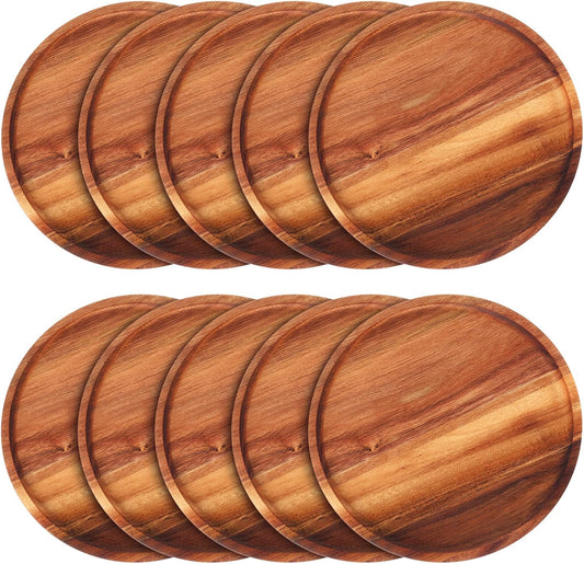 Acacia Round Wood Plates Set of 10 for Elegant Dining Experience