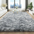 Fluffy Tie-Dyed Light Grey Area Rug 8x10 - Ultra Soft Plush Shaggy