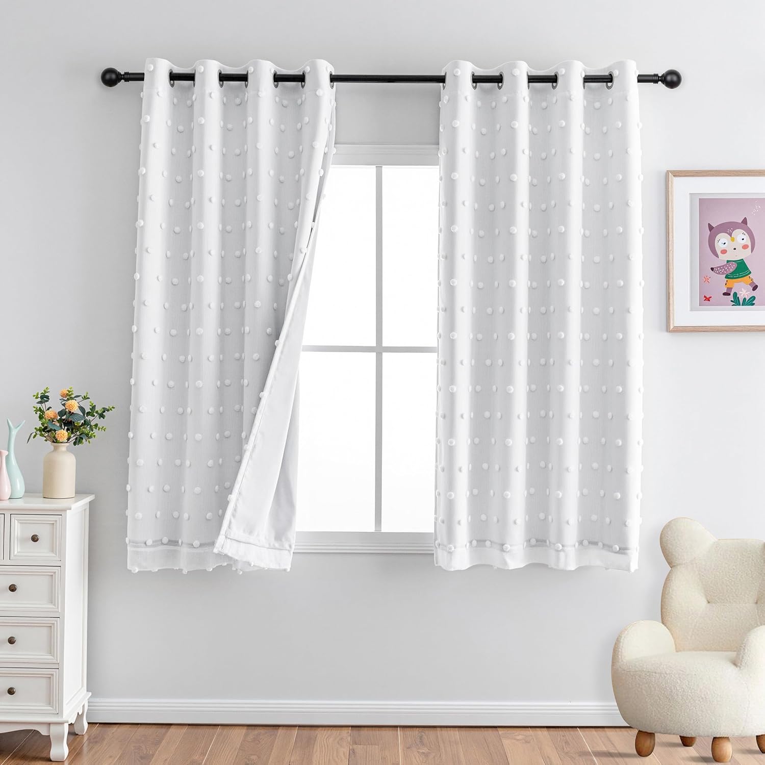 MYSKY HOME 63 Inch Blackout Curtains with Pom Poms for Kids