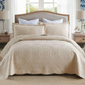 Oversized Queen Cotton Quilted Bedspread - Khaki Beige Lightweight