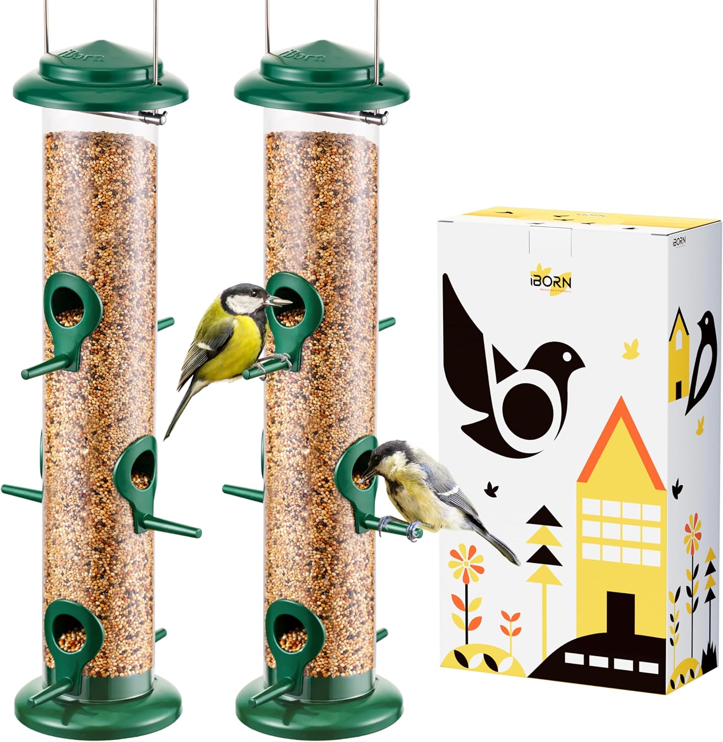 iBorn Metal Bird Feeders with 6 Ports for Wild Birds Feeding