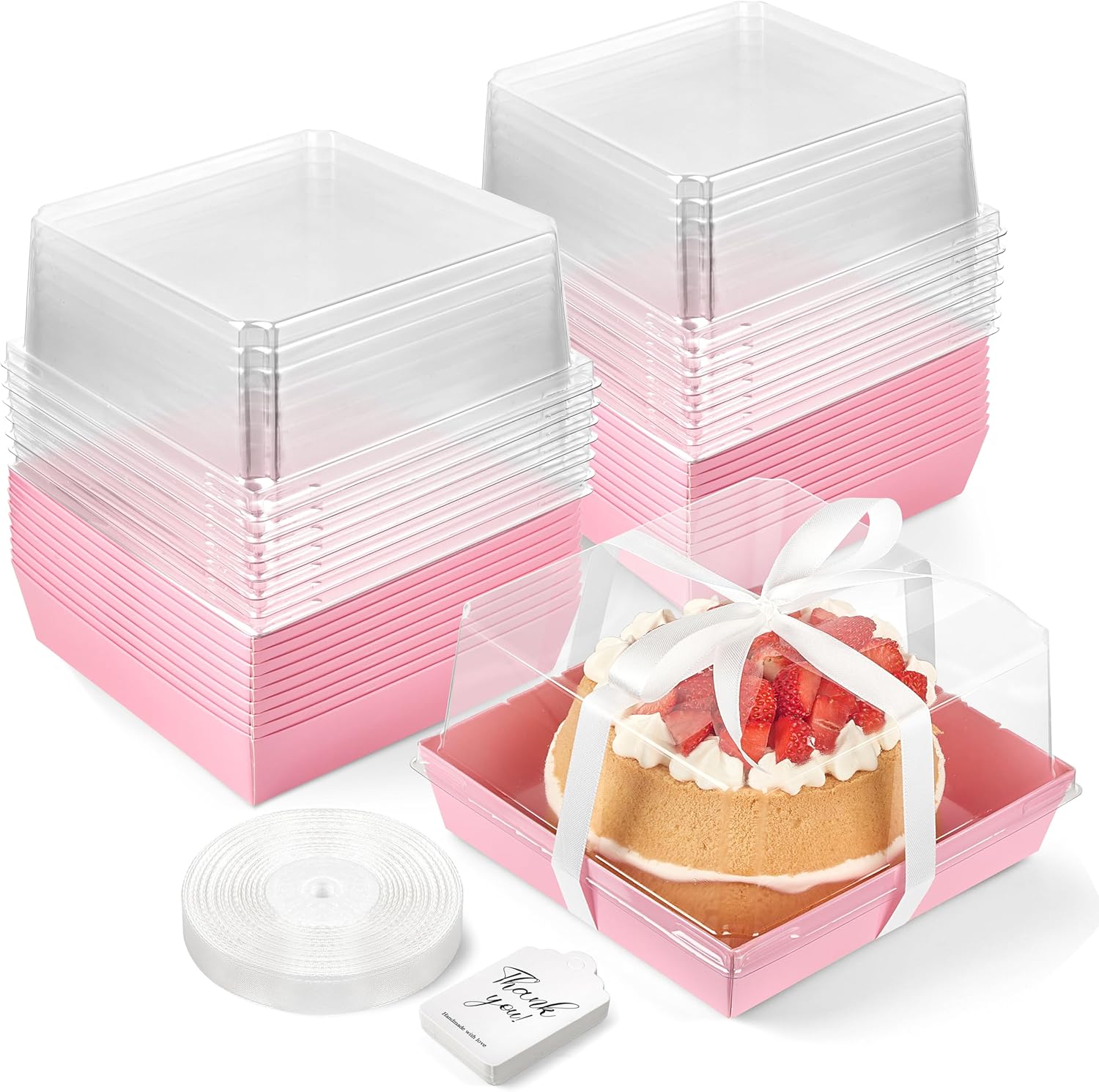 7 x 7 x 4 Inches Paper Cake Boxes with Clear Lids - 40 Pack