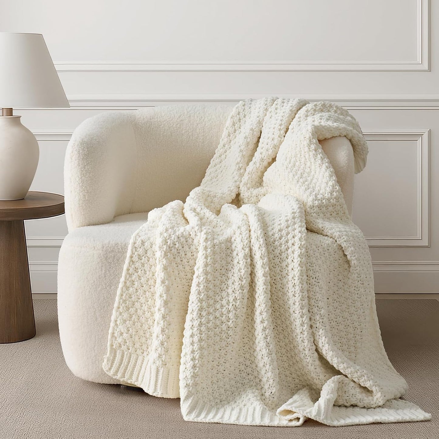 Chunky Chenille Knit Throw Blanket for Cozy Farmhouse Decor
