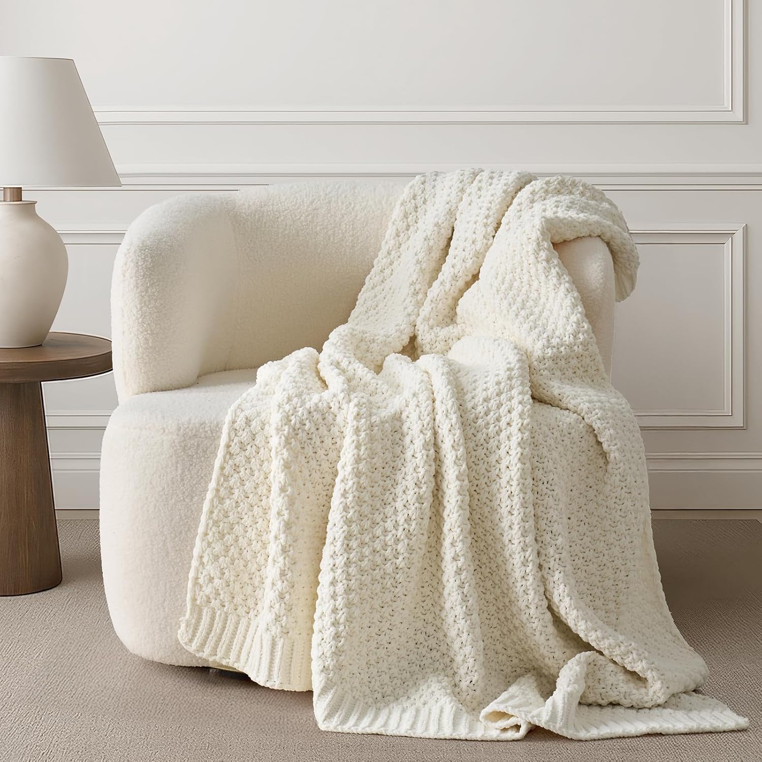 Chunky Chenille Knit Throw Blanket for Cozy Farmhouse Decor