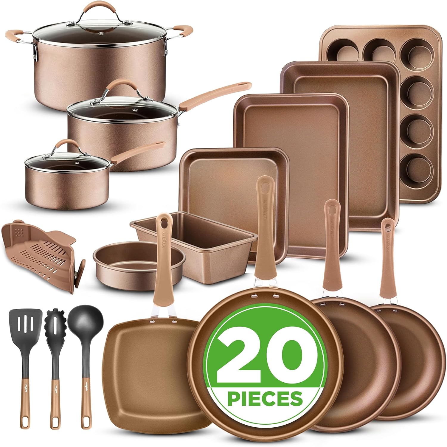 Nutrichef 20 Piece Cookware Set for Home Kitchen Cooking