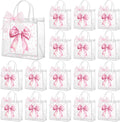 Pink Bow Clear PVC Gift Bags with Handles - 48 Pack