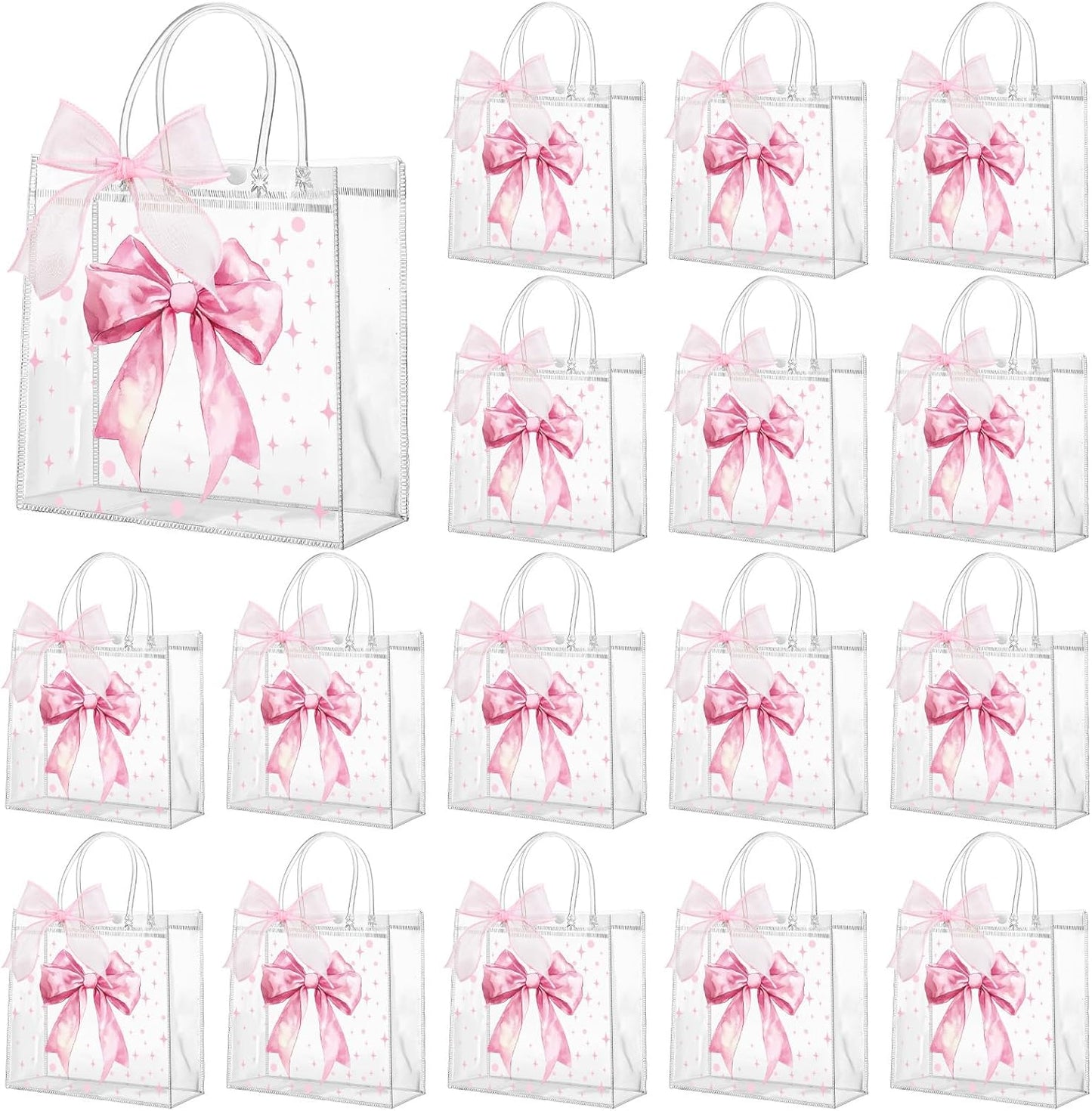 48 Pcs Pink Bow Clear PVC Gift Bags for Party Favors and Treats