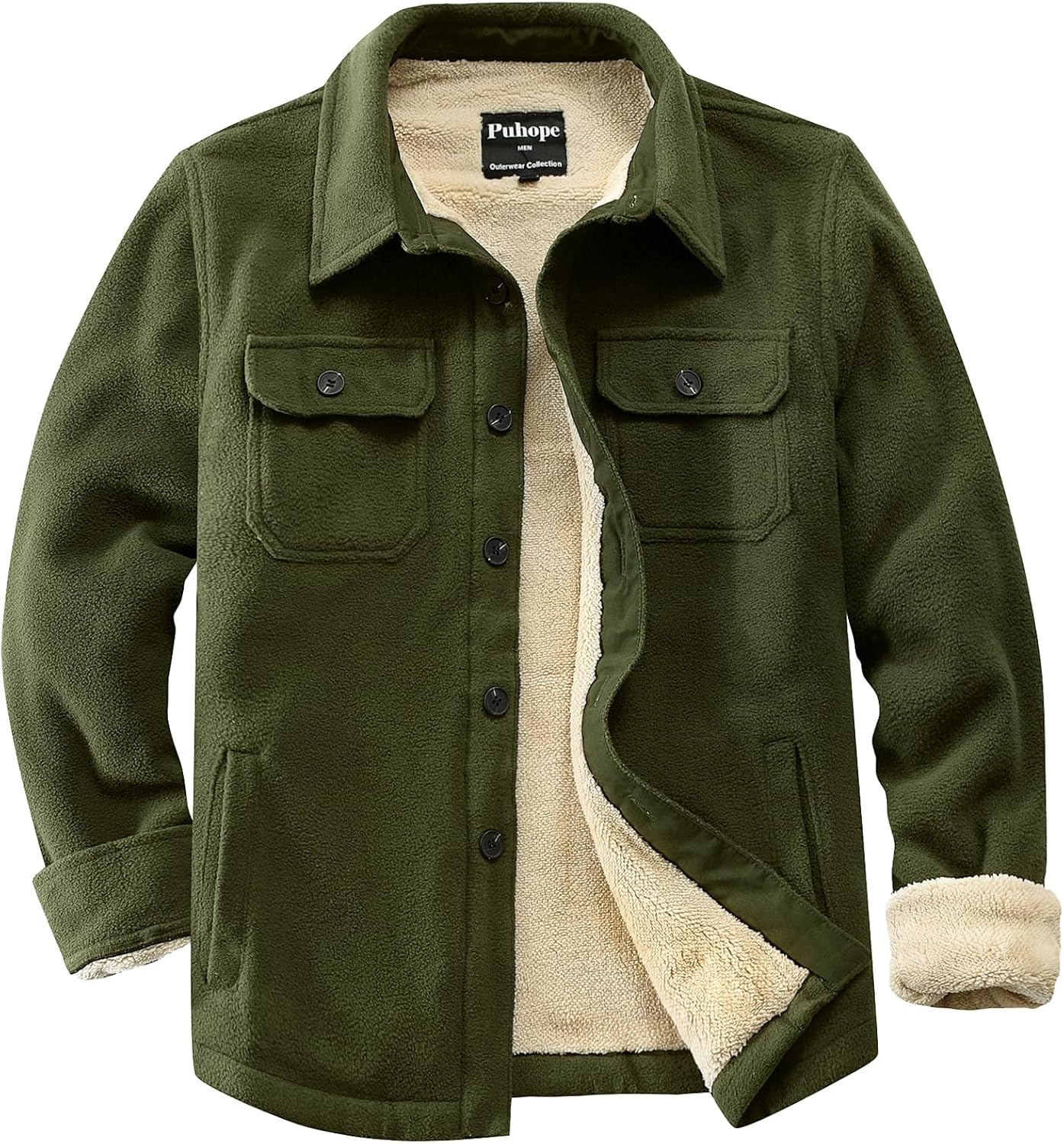 Men's Polar Fleece Warm Sherpa Lined Shirt Jacket for Men