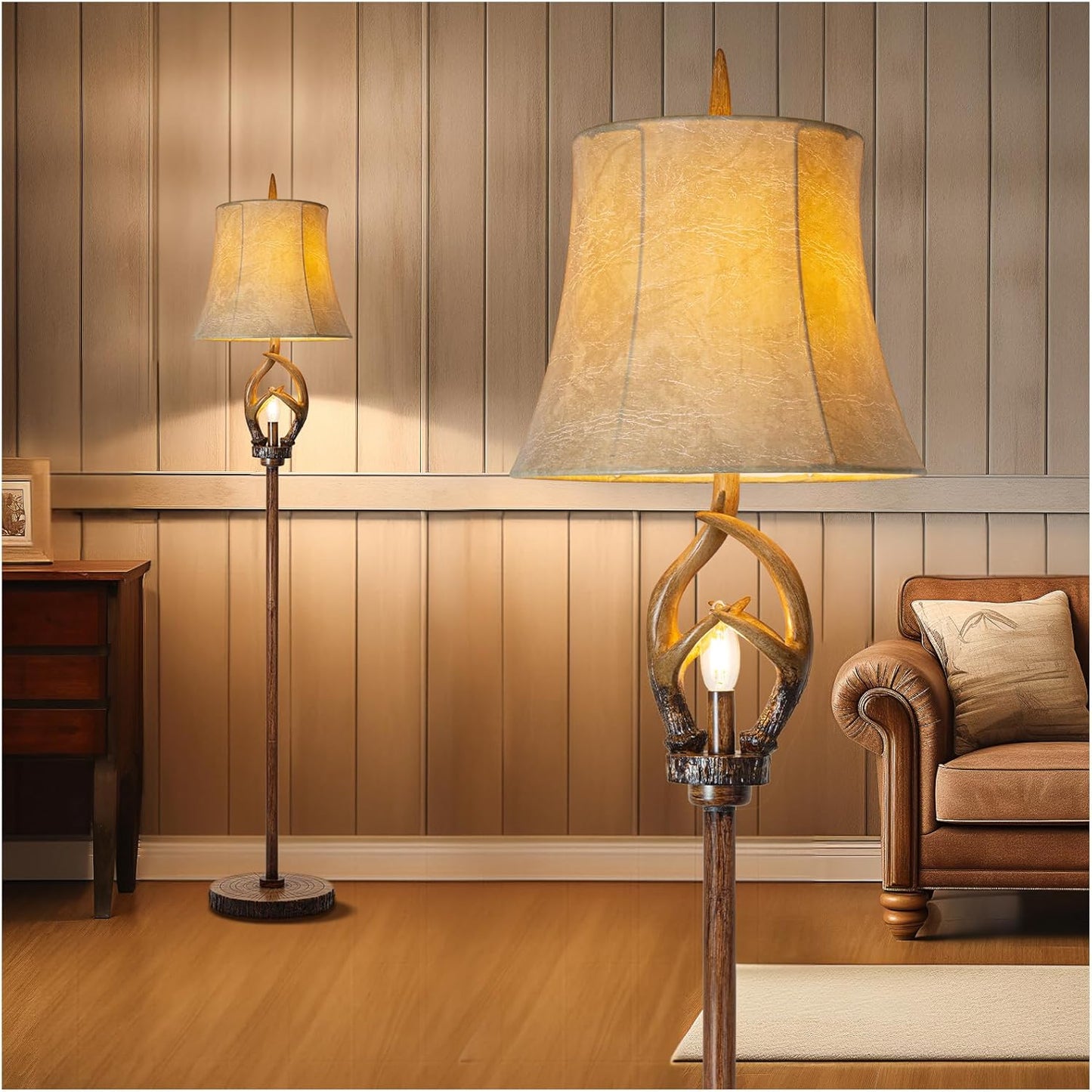 Rustic Farmhouse Antlers Floor Lamp with Night Light for Home