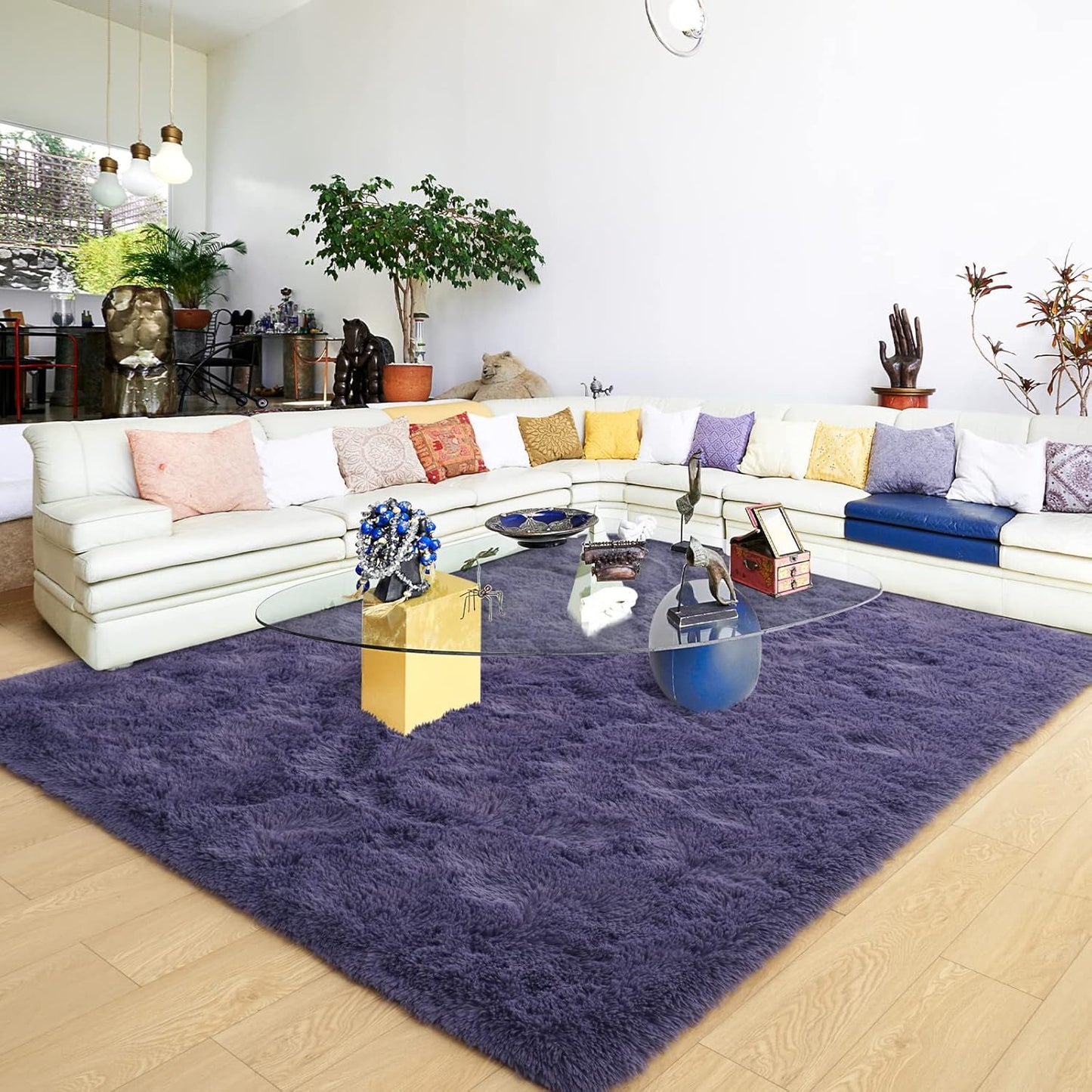 Ultra Soft Grey Purple 9x12 Feet Shag Area Rug for Bedroom