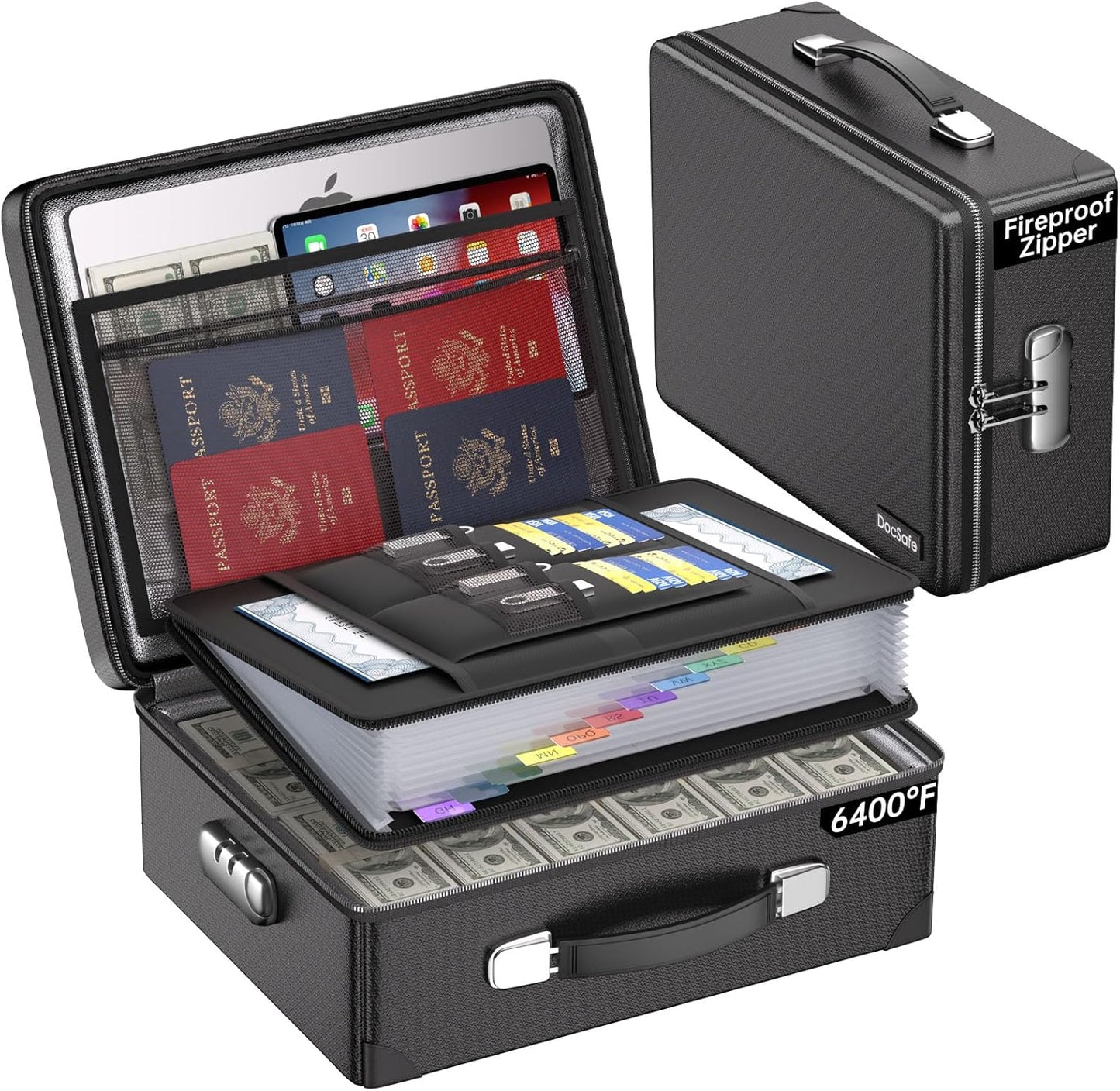 DocSafe 6400F Fireproof Document Box with Lock and Multi Pockets
