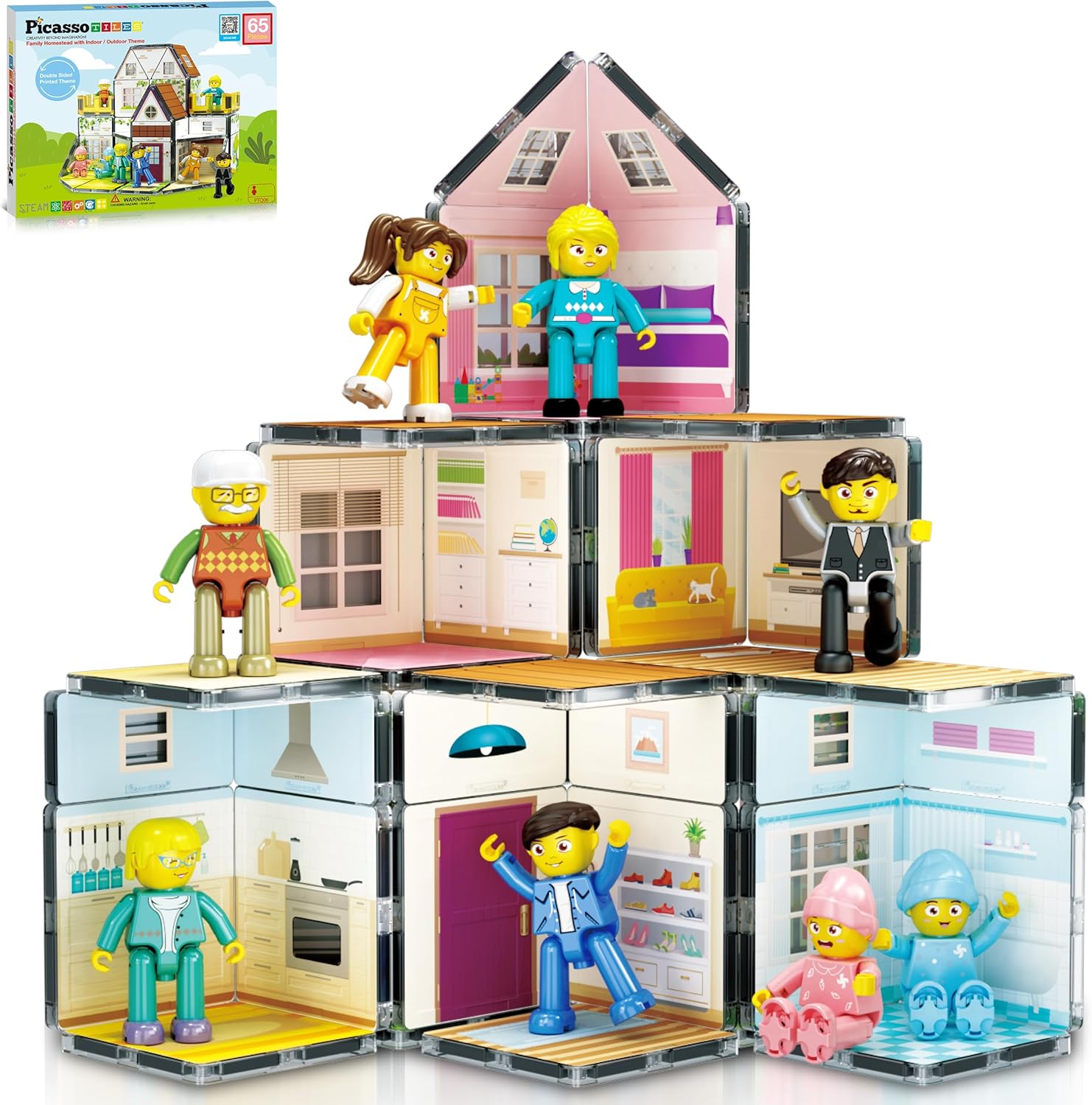 PicassoTiles Magnetic Tile Building Block Doll House Playset
