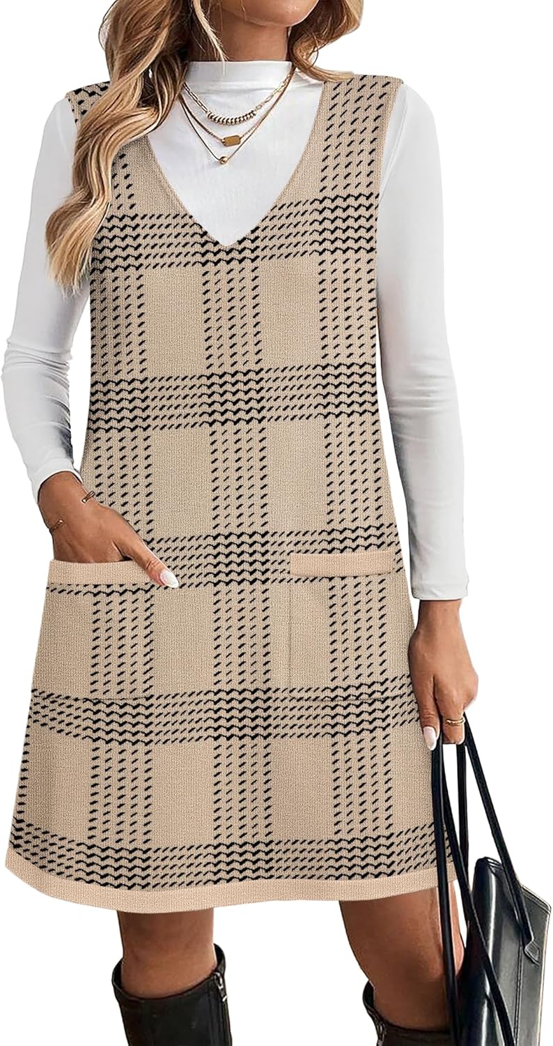Zeagoo Women's Sweater Vest Dress with Pockets for Fall Style