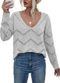 Women's Crochet Sweater Top Deep V Neck Pullover - Cozy Soft Knit