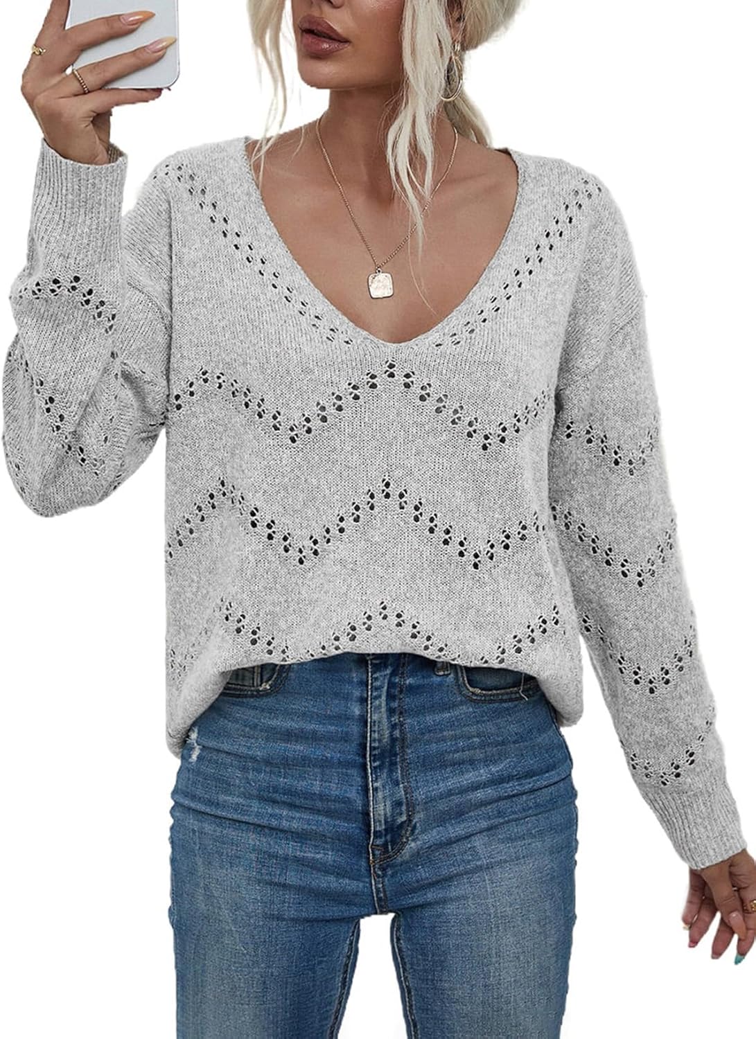 EVALESS Women's Crochet Sweater Top for Cozy Fall Fashion