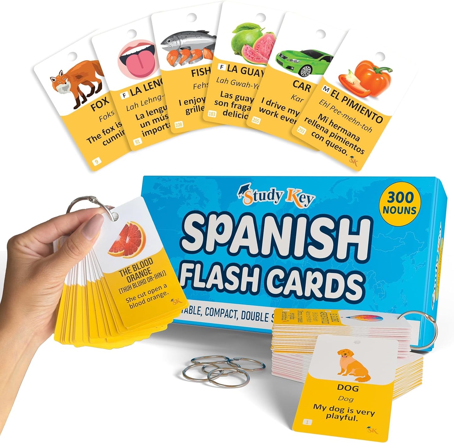 300 Vocabulary Flashcards for English-Spanish Learning Fun