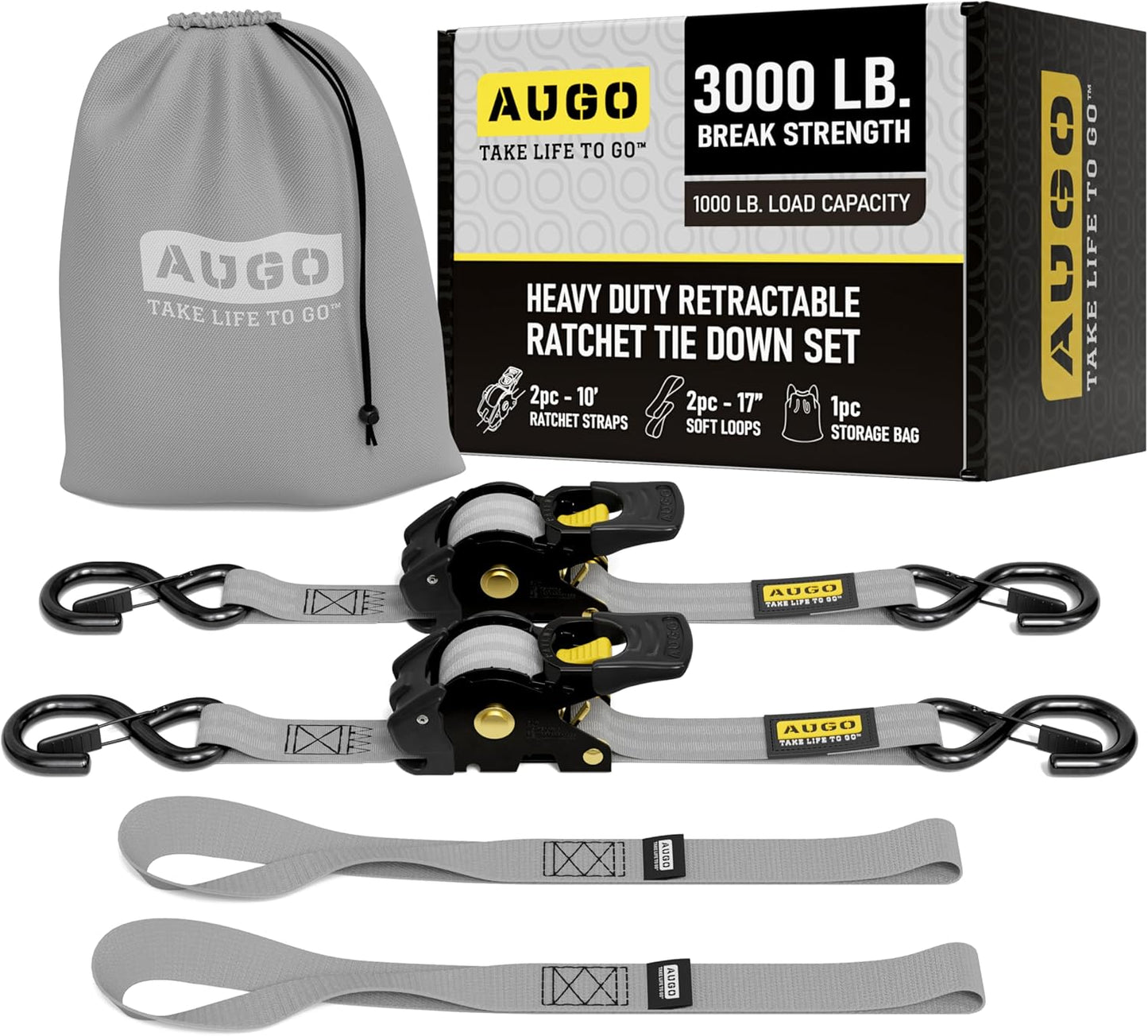 AUGO Retractable Ratchet Tie Down Straps for Safe Cargo Moving