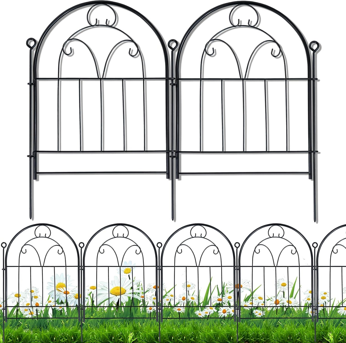 Garden Fence Panels 11ft Rustproof Metal No Dig Decorative Fencing