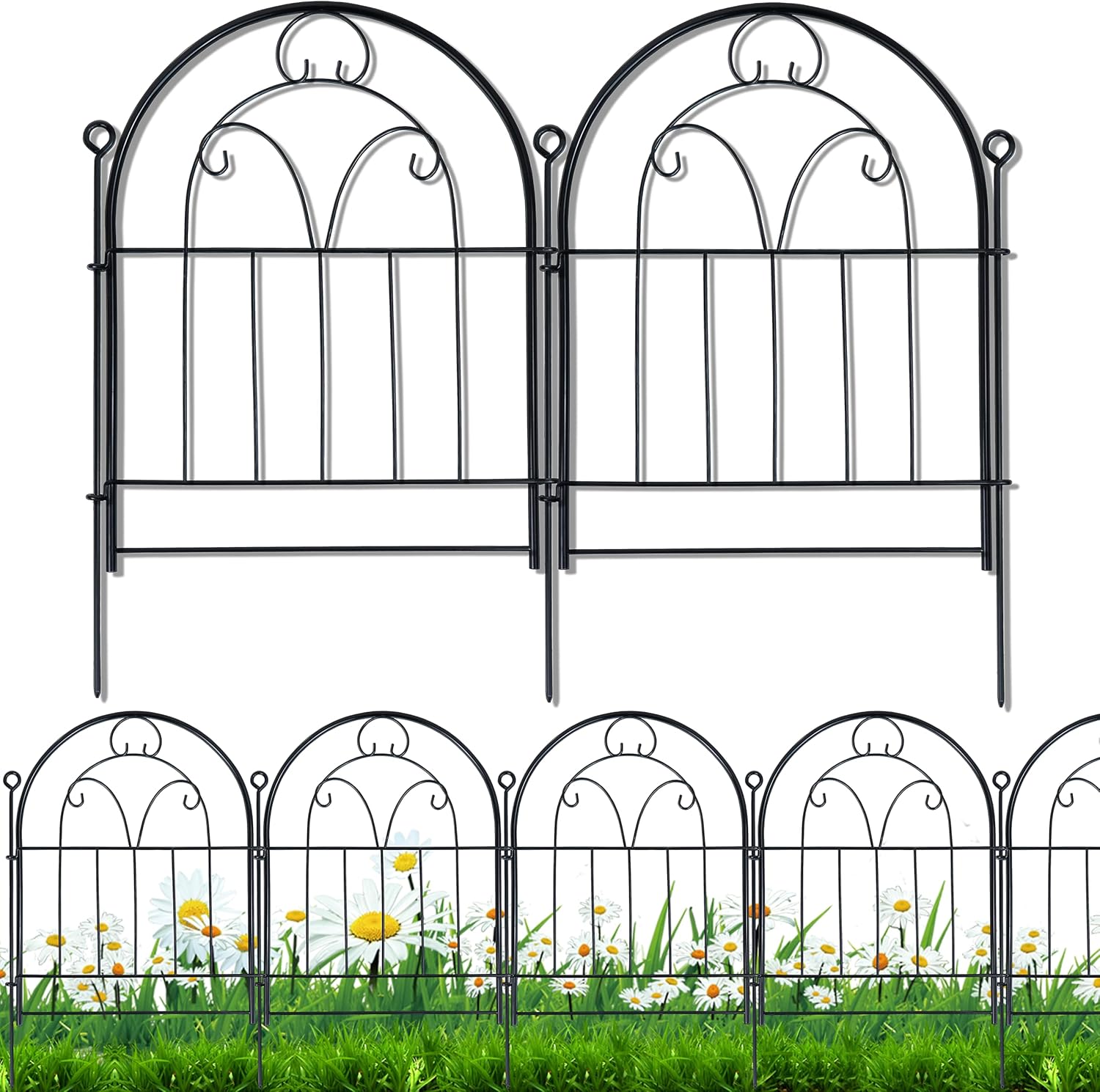 Garden Fence Panels 11ft Rustproof Metal No Dig Decorative Fencing