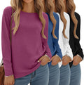 Women Long Sleeve Tops 4 Pack - Soft Basic Crew Neck Layering