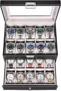 20-Slot Watch Box Organizer for Men with Glass Lid Design