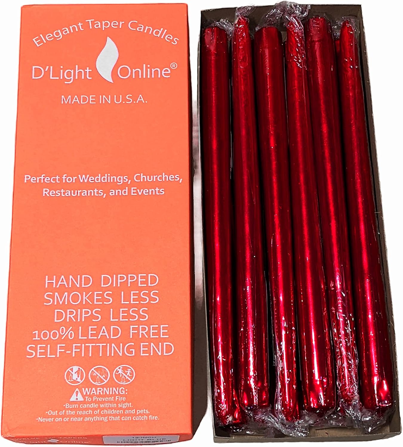 Elegant 12 Inch Unscented Metallic Red Taper Candles Set of 12