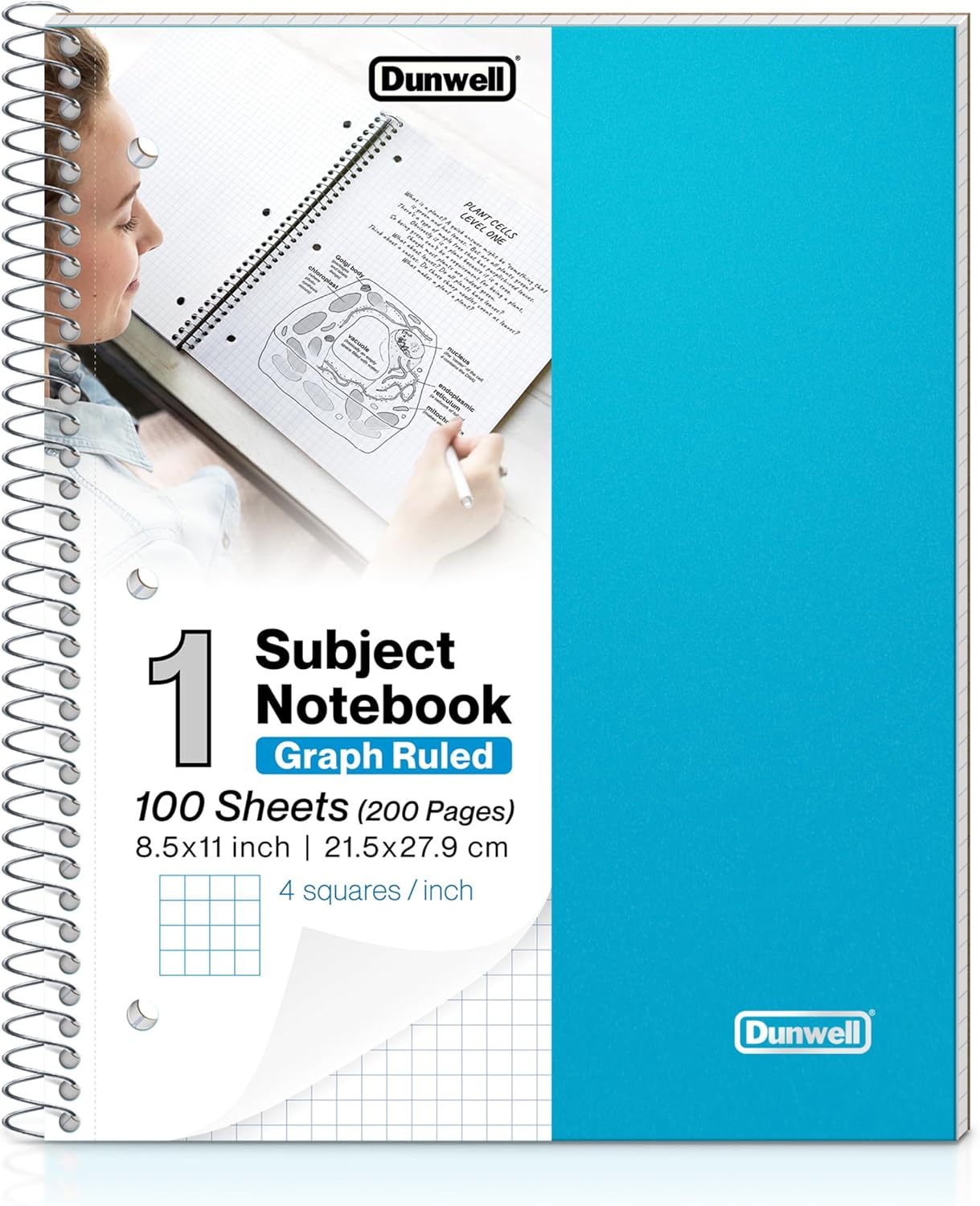 Dunwell 8.5x11 Blue Graph Notebook - Spiral, 200 Pages, 4x4 Squares