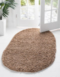 Unique Loom Solid Shag Area Rug (3 ft 3 in x 5 ft 3 in Oval) Sandy