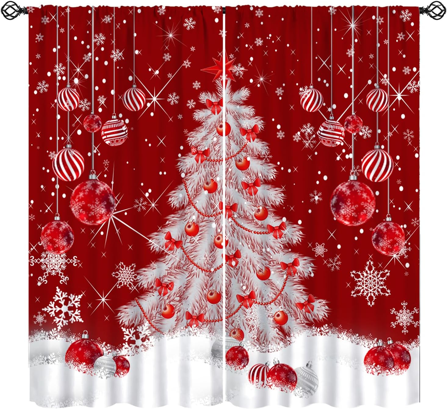 Merry Xmas Glitter Curtains, Festive Red Drapes | SHElifestyle